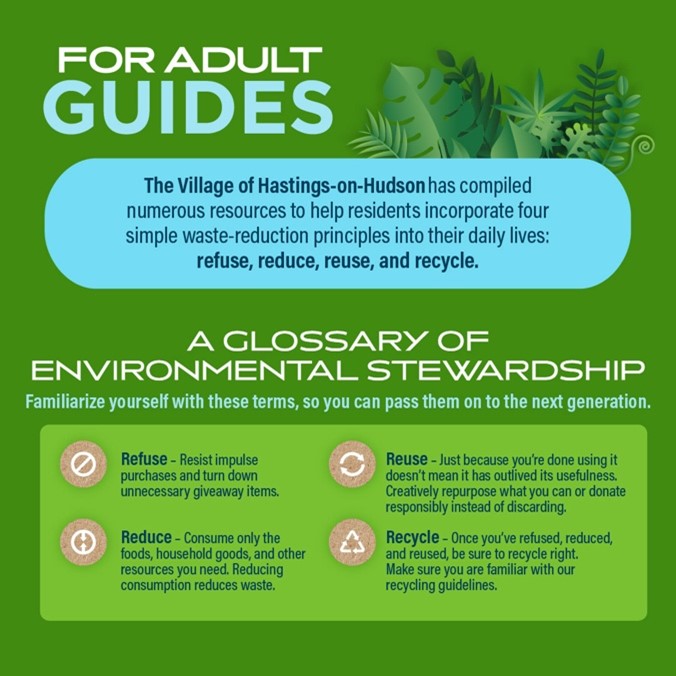 HOHGOV's tweet image. Familiarize yourself with terms like refuse, reduce, reuse, and recycle and their meanings to help teach others and younger generations! We must all do our part in helping our community towards a zerowaste future. #RecycleRight #VillageofHastingsonHudson #RefuseReduceReuseRecycle