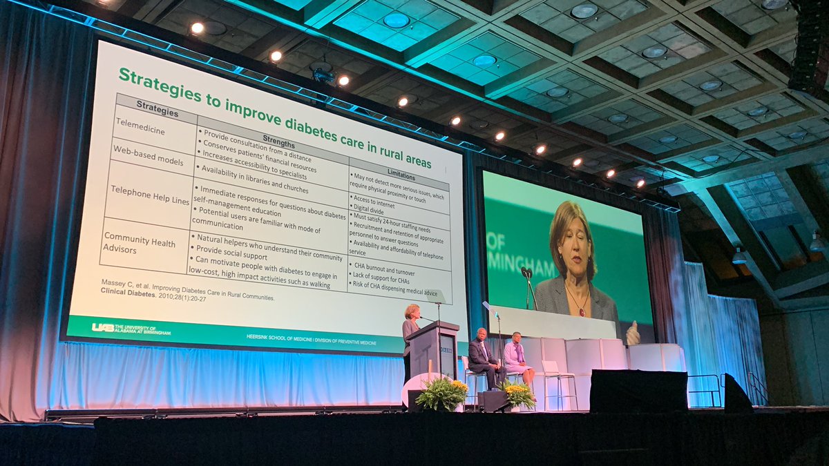 ADCESdiabetes's tweet photo. Historical strategies to improve diabetes care in rural areas include: telemedicine, web-based models, telephone help lines, and community health advisors. Contemporary solutions include telemedicine and DSMES. Dr Andrea Cherrington shares #practicepearls & solutions. #ADCES22 https://t.co/XsJhHDTnXe