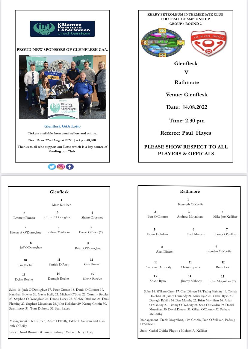 GlenfleskGAA's tweet photo. Best of Luck to our Senior Team V @rathmoregaa in the Kerry Petroleum Intermediate Club Football Championship Group 4 Round 2 today in Glenflesk. Throw in @ 2.30pm. 

#glenfleskabú https://t.co/dIqx7GFNbV