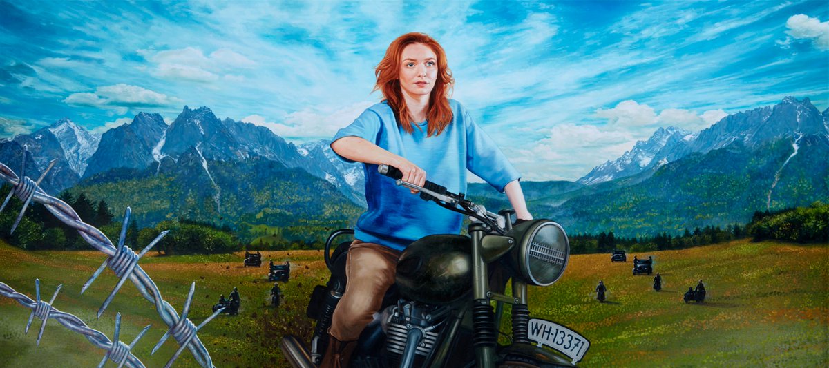 Eleanor Tomlinson as Hilts from The Great Escape. Oil on Canvas, 135 x 60cm - now on exhibit in ‘ACT’ at 59 Great Portland Street, London until August 28th.
