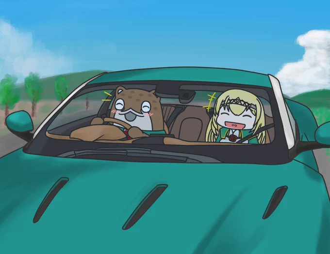 おでかけドライブ。ドライブおでかけしたいなーという思いで描きました。(※車の輪郭は写真のトレースです。) 