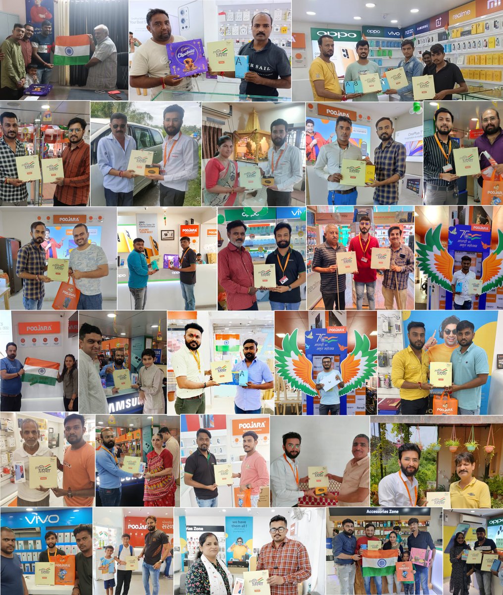 YLPoojara's tweet photo. ये बस तिरंगा नहीं, हमारा आत्मसम्मान है
દેશની આઝાદીના 75માં વર્ષની ઉજવણીના 'હર ઘર તિરંગા' અભિયાન અંતર્ગત પુજારા ટેલીકોમ પરિવાર દ્વારા અમારા 200 થી વધુ સ્ટોર પર તમામ ગ્રાહકોને રાષ્ટ્રધ્વજ ભેટ કરવામાં આવી રહ્યા છે.  #HarGharTiranga #PoojaraTelecom || હરિ ઓમ || https://t.co/GQv1Gl02BO