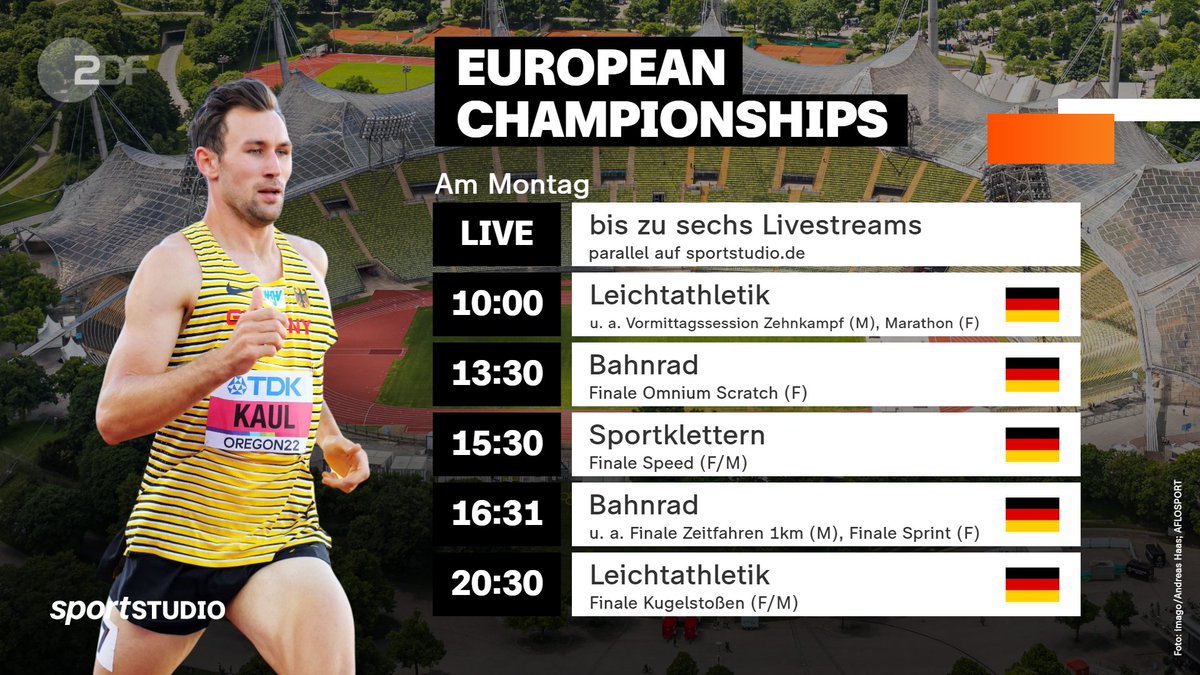 sportstudio's tweet photo. Heute starten die Leichtathletik-Wettbewerbe in München. Unter anderem steht für Niklas Kaul der erste Tag im Zehnkampf an. Hier geht's zu den Livestreams 👉https://t.co/FG8K6q3u2A @Euro_Champs @ECMunich2022 #munich2022 #ec202 https://t.co/ItJ7OwPMdF