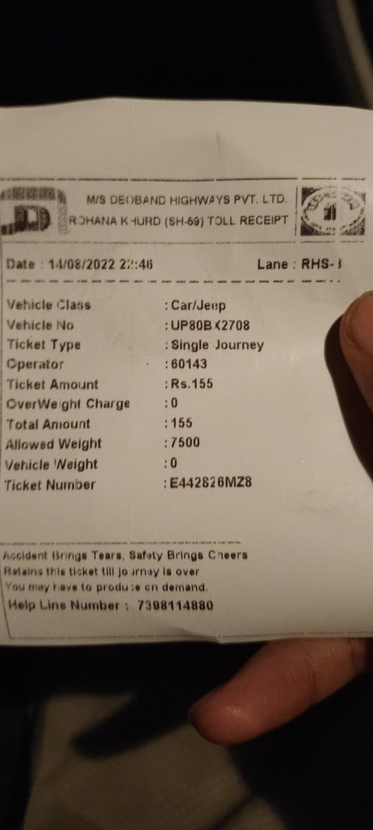 sumitkateria's tweet photo. @MORTHIndia Hi,

We were crossing Rohana Khurd Toll Plaza and the staff said it does not accept Fasttag. Only cash is allowed or they won't let us pass. They were threatening us to pay cash or we must face consequences. I had 490 balance in fastag yet I had to pay cash. Receipt: https://t.co/QV5n699u09