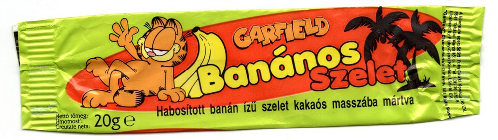 Totalretroo's tweet photo. A Garfield banános szelet csomagolása.
Bírom Garfieldet és a banánt, így a csomit megtartottam. 

#garfield #garfieldcsoki #garfieldchocolate #retro https://t.co/qD4w7sipDU