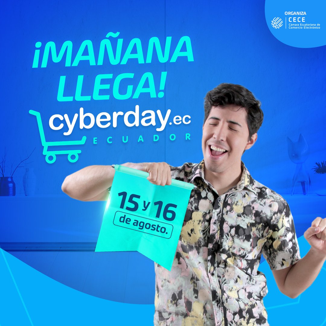 cyberdayec's tweet photo. 🎉¡Mañana inicia la mejor terapia de compras, #CyberDayEC el 15 y 16 de agosto! 🎊
¿Qué esperas para registrate y recibir descuentos exclusivos?
💻Ingresa a https://t.co/n5Qs03ZH1p
#ComprasOnline #CyberDay #Ecuador #Descuentos #TiendasOnline https://t.co/9rcy9mzKdy