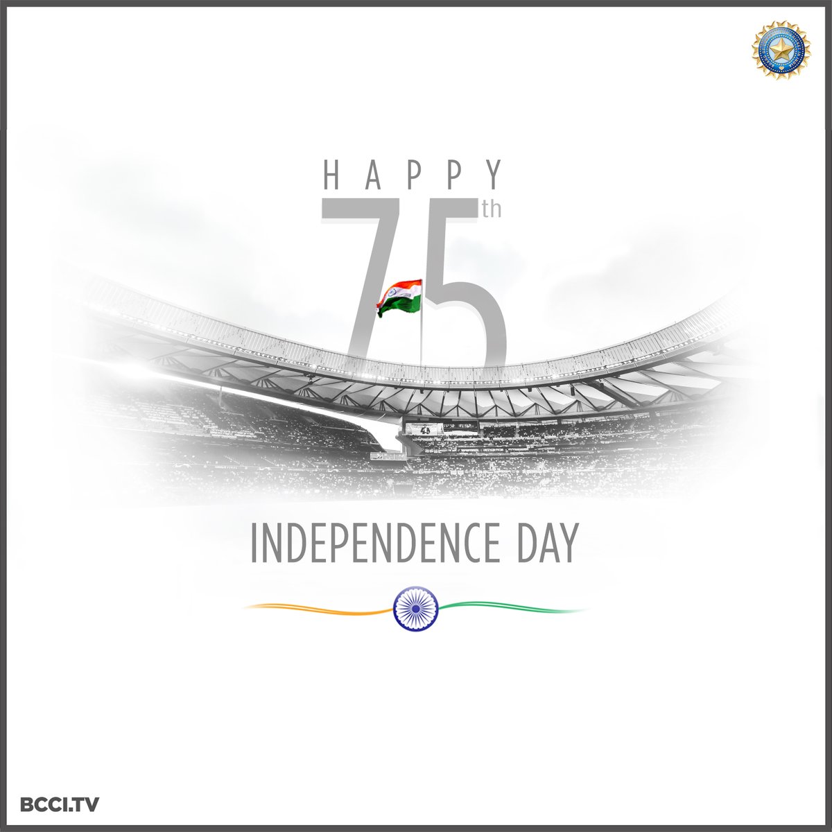BCCI's tweet photo. Here's wishing our fellow Indians a very Happy 75th Independence Day.

Jai Hind 🇮🇳 #IndiaAt75 https://t.co/T5hzAq5SJC