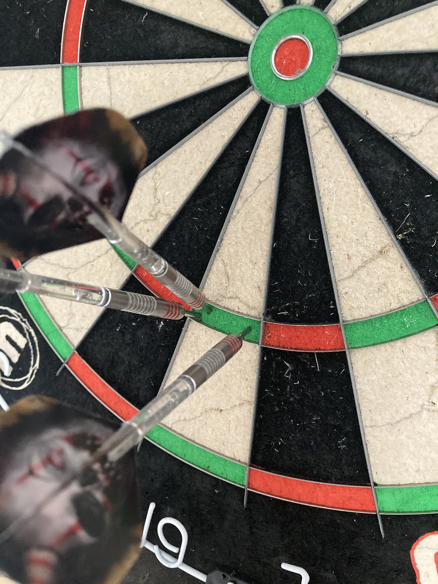 SamNorris_'s tweet photo. Only my second ever 171. Thanks to a miscount I left myself on 7 instead of 8, but not to worry with my opponent way back in the 250sโฆ. I did not win the leg ๐. #TreblesForShow https://t.co/abYCKcztX5