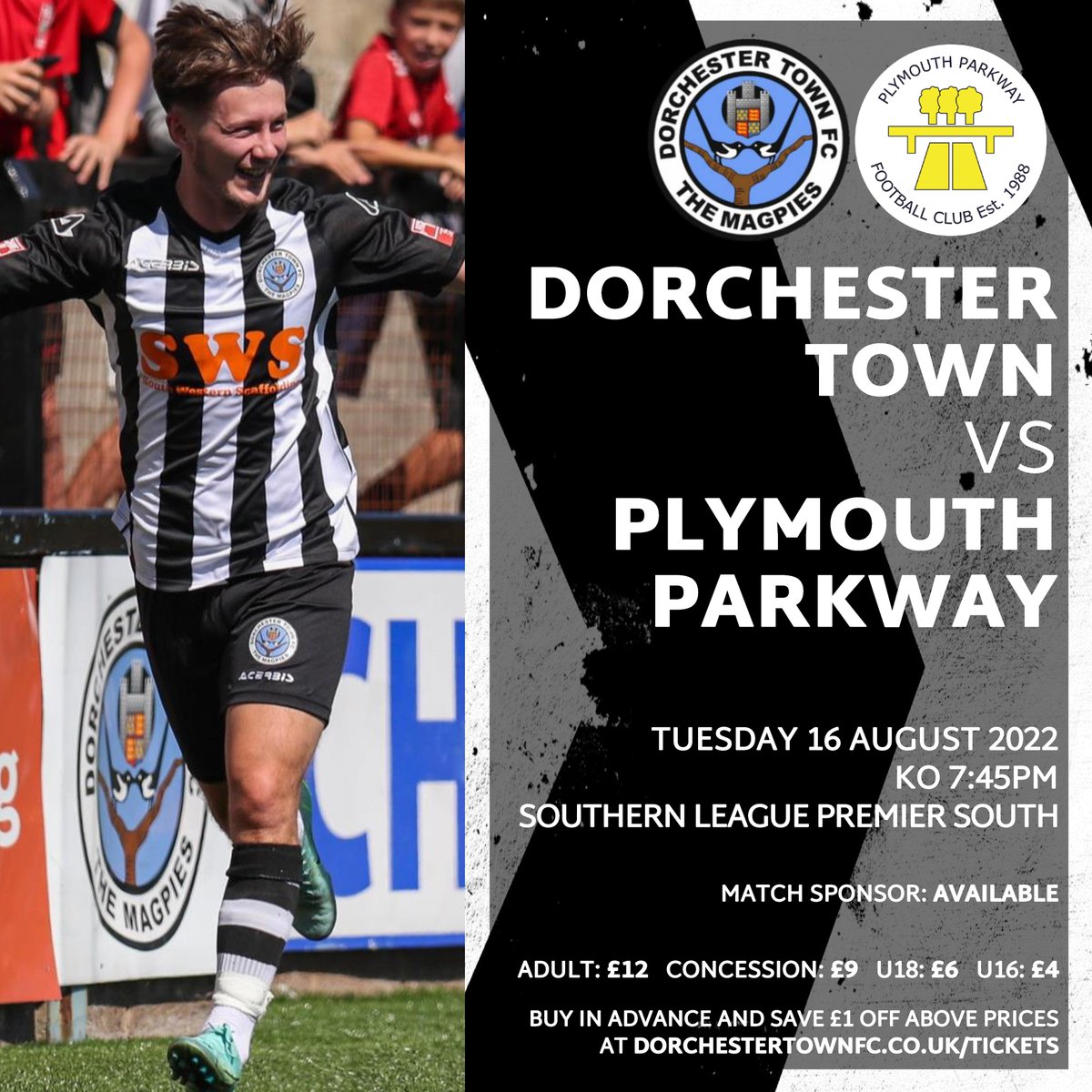 🔜 | 𝙐𝙋 𝙉𝙀𝙓𝙏

The Magpies are back at The Avenue on Tuesday night as we host <a href="/PlymouthPFC/">Plymouth Parkway FC</a> under the lights

➡️ dorchestertownfc.co.uk/tickets

#WeAreDorch ⚫️⚪️
