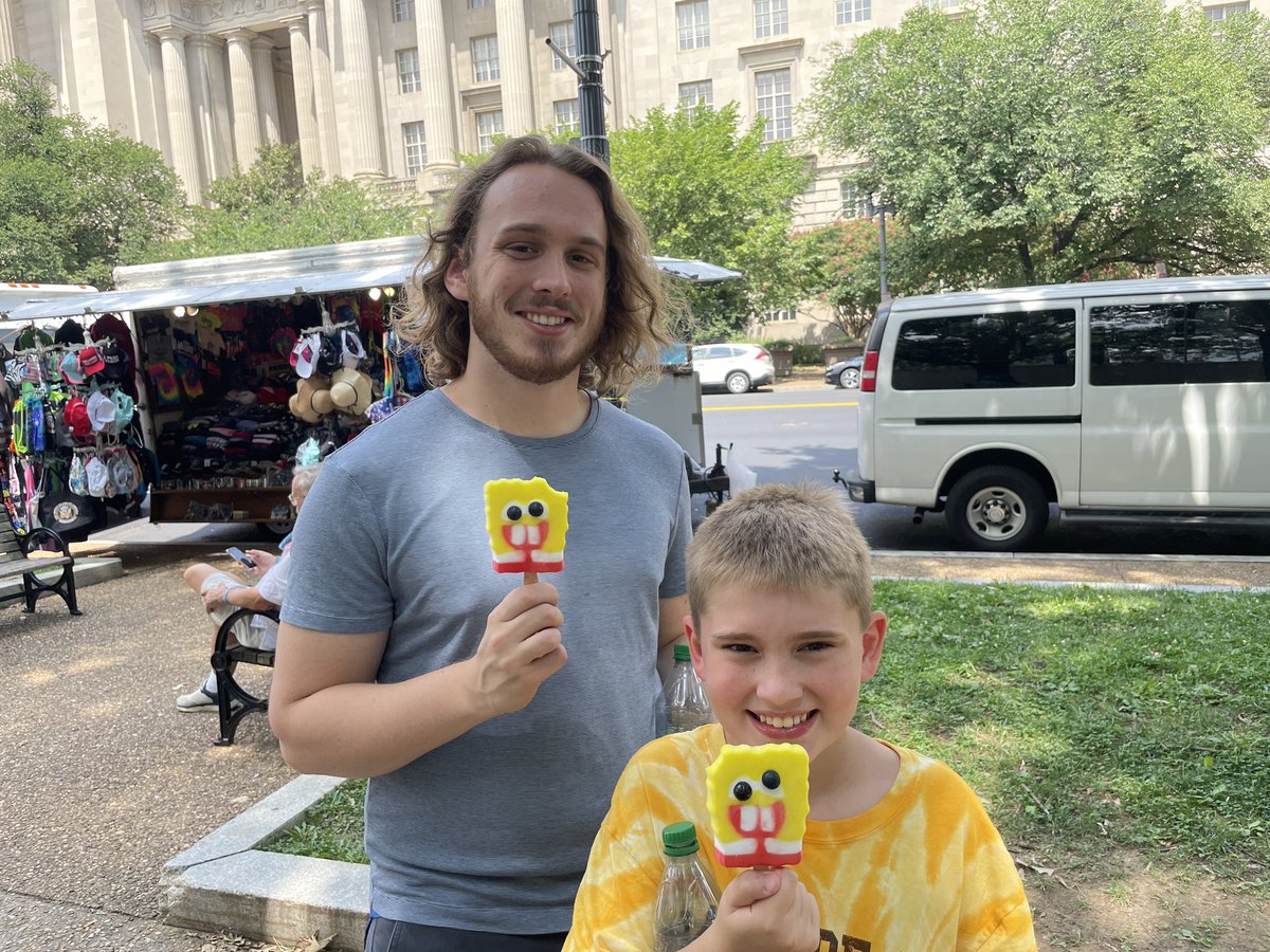 These 2! Cooling off from the DC heat! We were headed to the National Archives to view The Declaration of Independence, The Constitution &amp; The Bill of Rights.