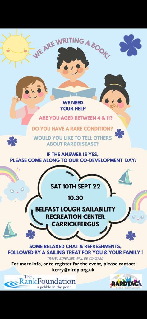 a_j_mcknight's tweet photo. Want to help write a book?  Calling young people aged 4-11 years with a rare condition. We want your help to write a story - everyone is different 👍. #RareDiseaseNI @NI_RDP @CPH_QUB #RARDTAC #book #RareDisease. @AshleenCrowe @LongmoreKerry  @cindymc44436528 https://t.co/E52Ug9IM0t