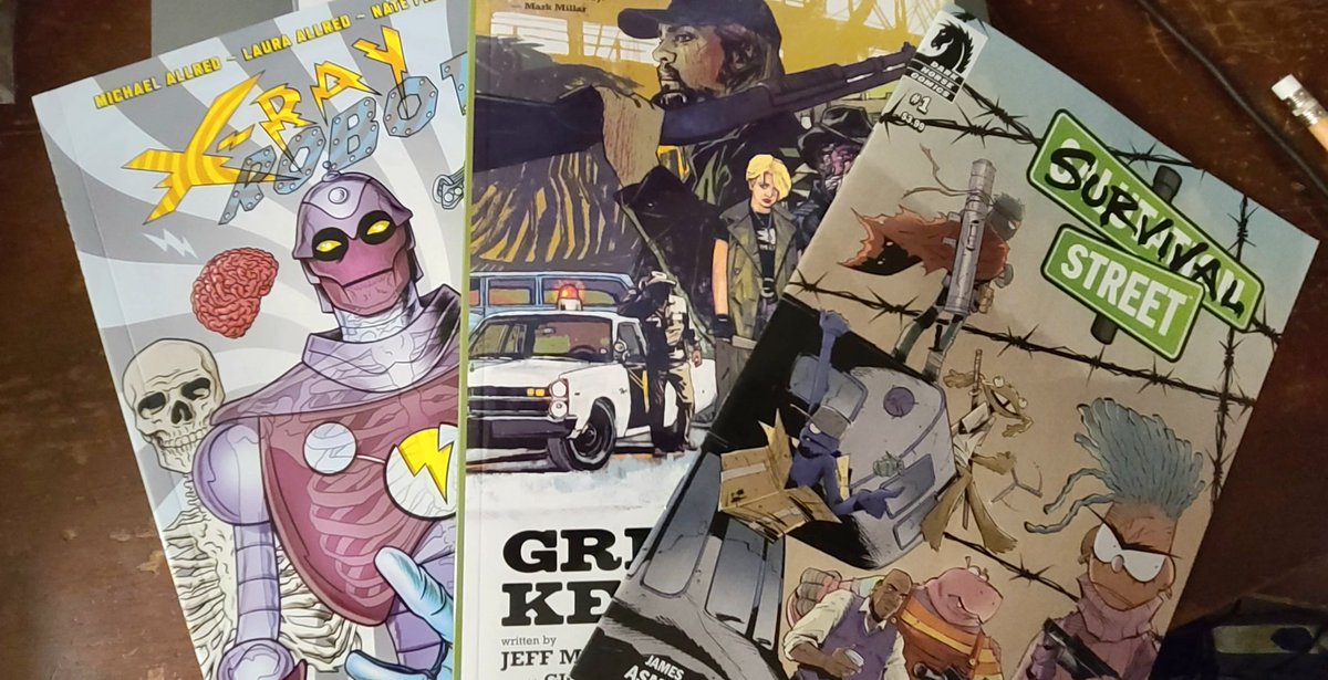 mikewadeart's tweet photo. Stopped by my local comic shop yesterday and came home to devour these amazing works by @AllredMD @Jeff_Mccomsey &amp; @JamesAsmus. #readmorescrollless https://t.co/NsegYlVgTK