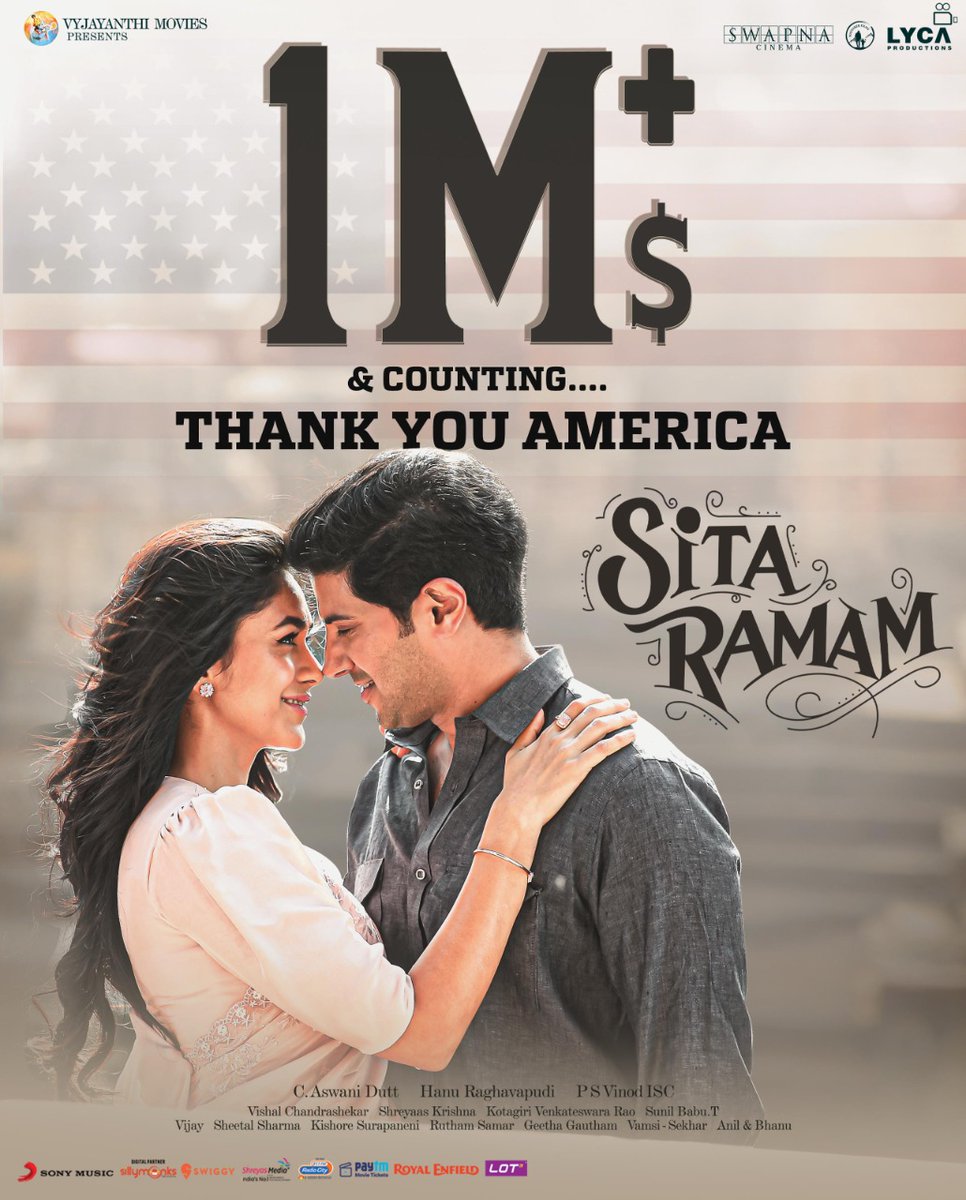 FilmyGuider's tweet photo. #SitaRamam has crossed the $1 Million Mark with Sunday Advance Sales.

Congratulations to the whole team
@dulQuer @mrunal0801 @tharunbhaskaran @iamRashmika @hanurpudi @VyjayanthiFilms @priyadarshi_i https://t.co/wJIciKDXgp