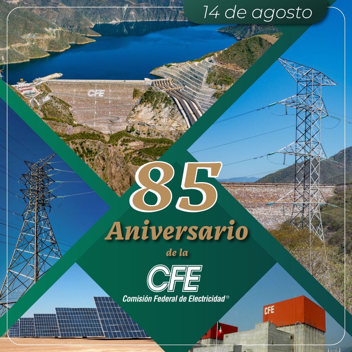 rocionahle's tweet photo. Nuestra @CFEmx cumple 85 años de ser la empresa de todas y todos los mexicanos que lleva la electricidad a cada hogar de México 🇲🇽. 
En este ⁦@GobiernoMX⁩ trabajamos para su rescate y fortalecimiento.
¡Felicidades electricistas!

⁦@ManuelBartlett⁩
#85AniversarioCFE⚡️ https://t.co/3oxtqlw1IN