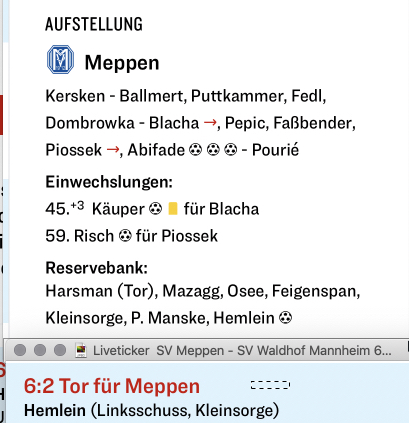 Novum im deutschen Fußball! Bei #SVMSVW traf Ex- #Betze - Spieler Hemlein zum 6:2, von der Ersatzbank aus! Die Vorlage kam von Kleinsorge, ebenfalls Ex-#Betze und ebenfalls von der Bank