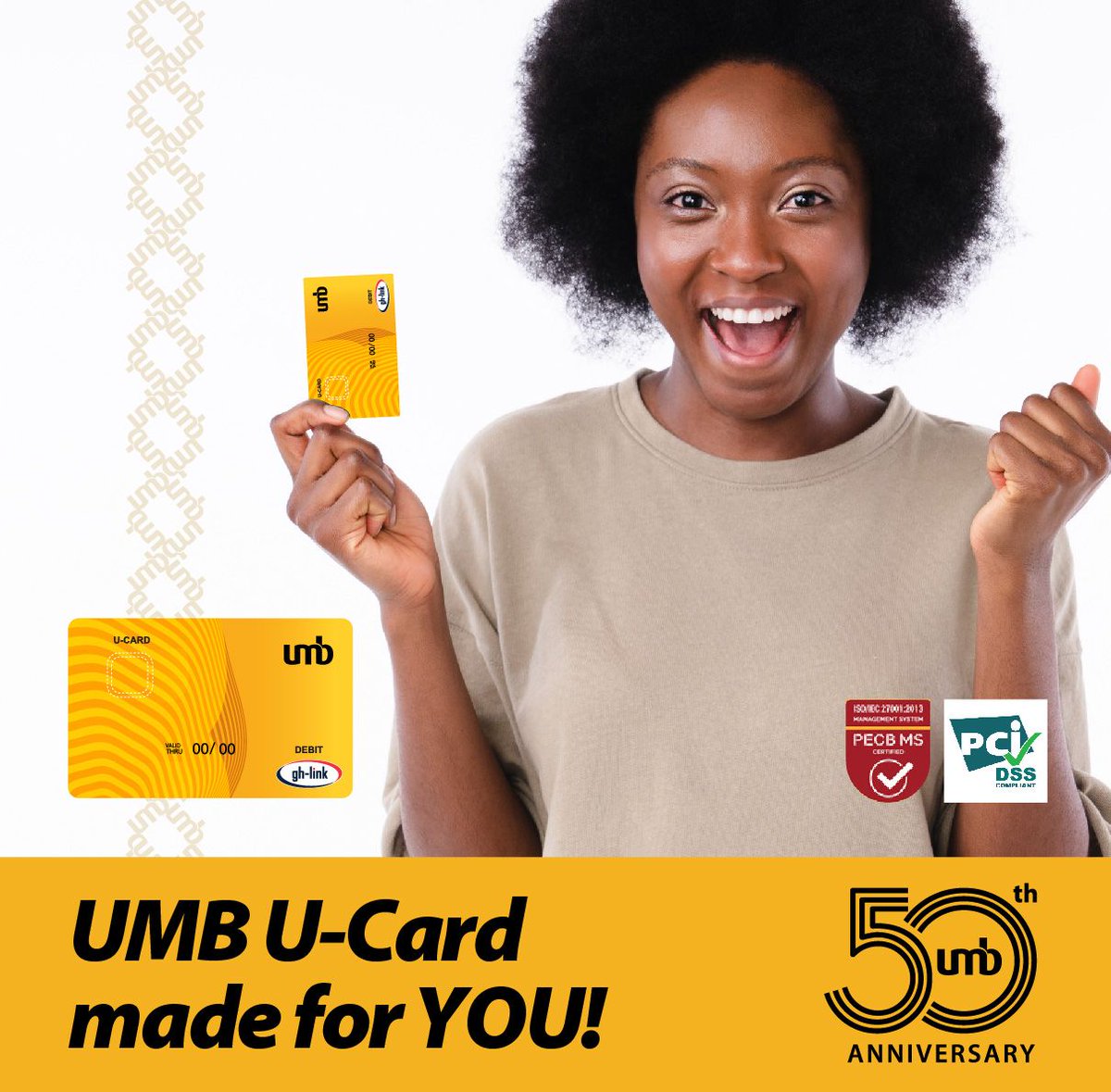 myumbbank's tweet photo. With UMB U-Card, you have the advantage to securely and conveniently bank anytime and save on transactions. No monthly charges are involved.
Reach out to the bank that puts #U1st on 0302633988 or chat with Sika on WhatsApp - 0266020400 for more details.
#U1stGH
#UMBat50 https://t.co/B6nxKNVqFT