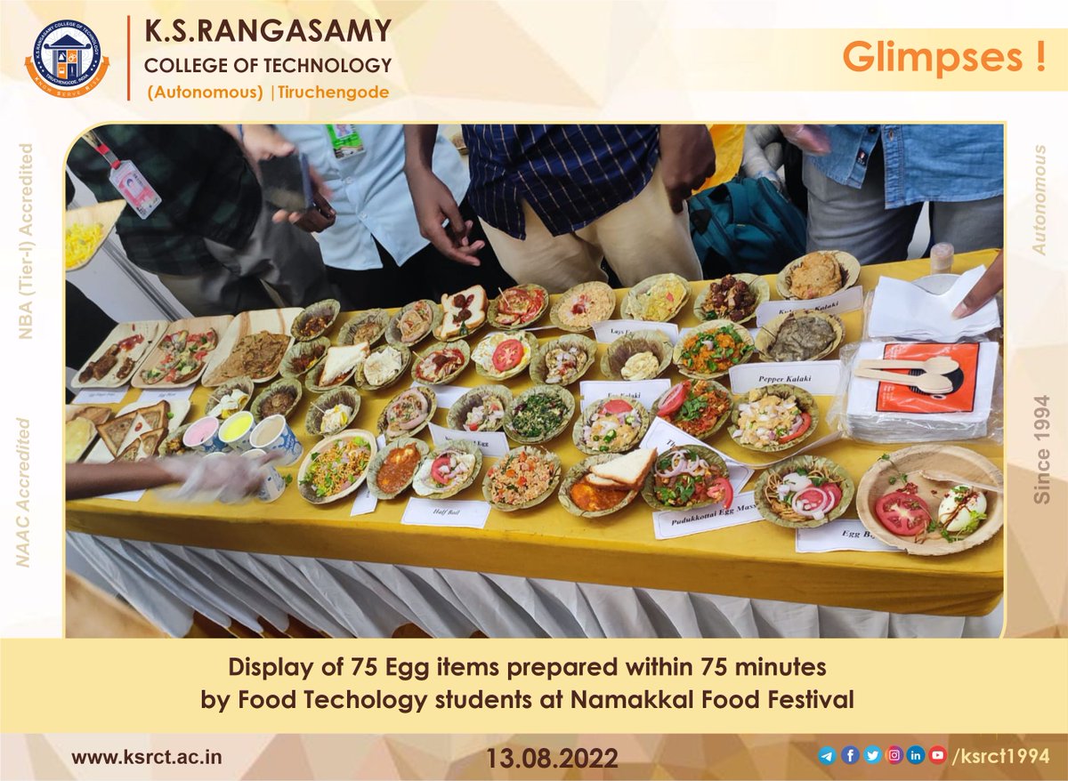 ksrct1994's tweet photo. Glimpses of #ksrct1994 Food Technology Students Participation in Namakkal #FoodFestival on August 13, 2022. https://t.co/7ZhcNSOang