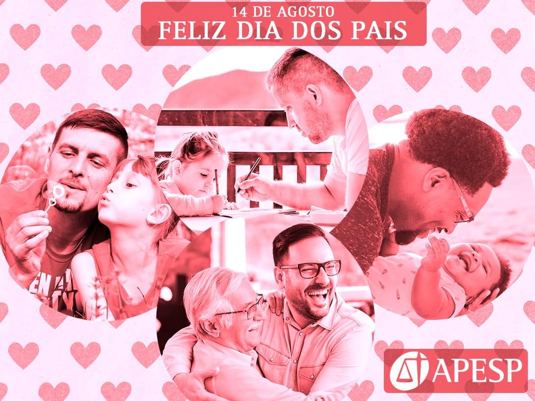 ❤️ 14 de agosto – Dia dos Pais

Nesse domingo, vamos agradecer o amor, a proteção, o carinho e até as “broncas”.

É dia de celebrar e expressar todo a gratidão por seu PAI!

A APESP deseja a todos um Feliz Dia dos Pais!

#DiaDosPais