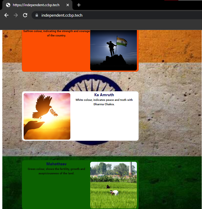 BunnyShaik08's tweet photo. I tried to Make a Static Website about our Indian flag and it worked!! For this Independence day, I made this
https://t.co/nqWhNVa5VD  👈🏻👈🏻
@nxtwave_tech #ccbp4point0 #nxtwave #staticwebsite
#CCBP https://t.co/BcHX0aD1FB