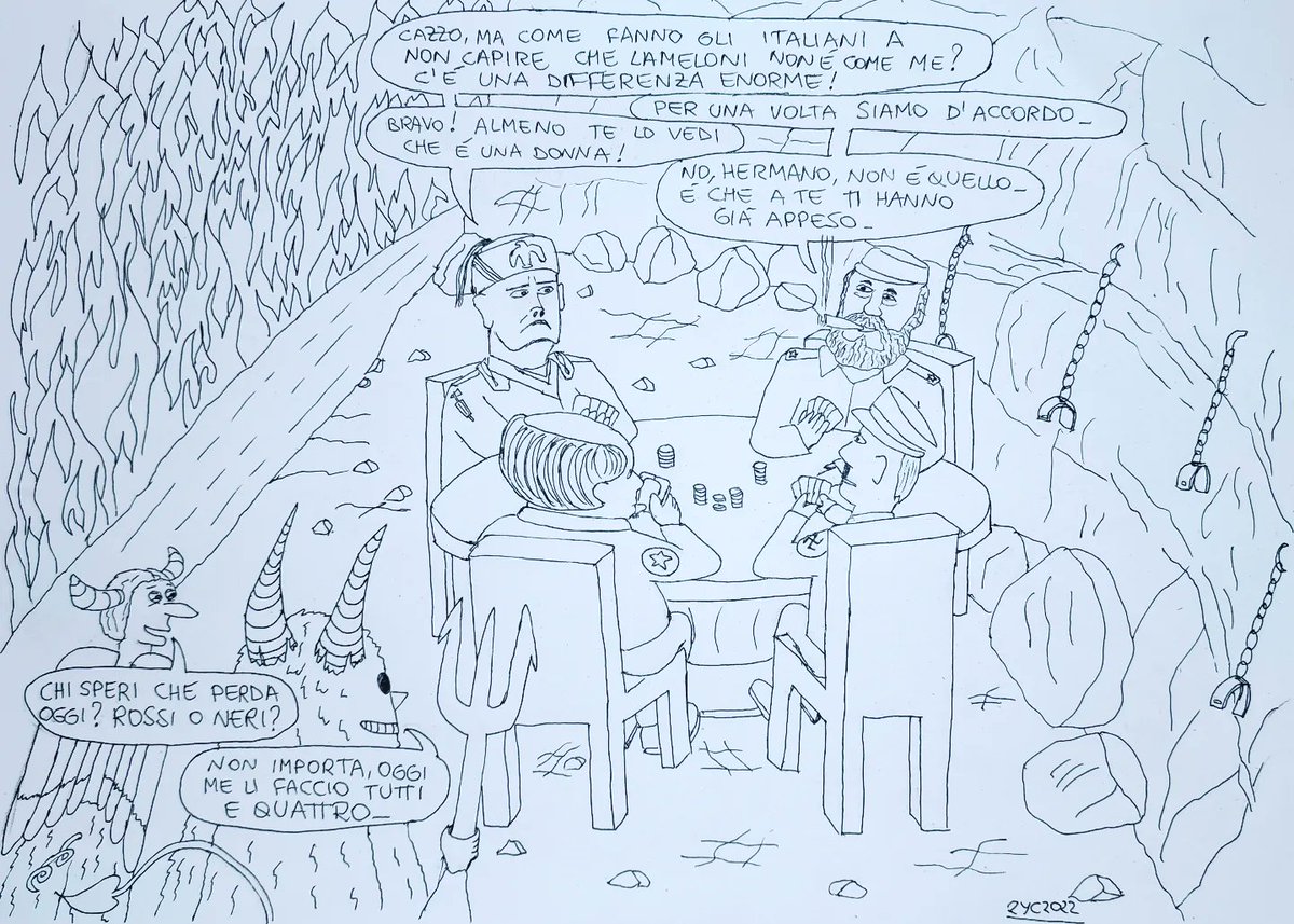 vignettelibere's tweet photo. #vignette #cartoons #satira #satire #politica #politics #inferno #hell #mussolini #fidelcastro #mao #hitler #meloni #giorgiameloni #fascismo #fascism #piazzaleloreto #italia #italy #elezioni #election #caricature #caricatures #fumetridivertenti #funnycartoons #umorismo #humor https://t.co/nSqcaqEQdH