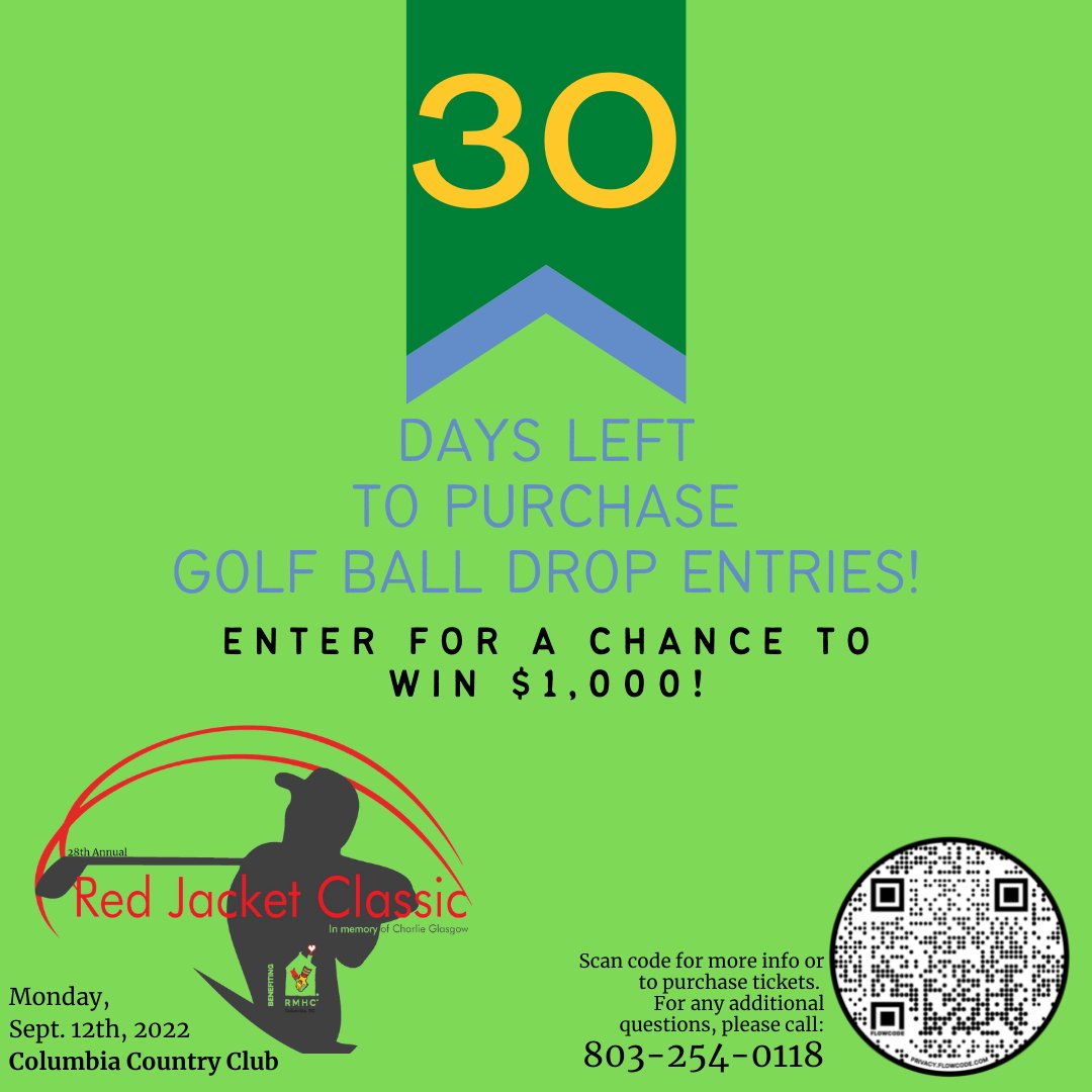 30 days!!! The countdown is on! It'll be here before we know it!
Have you entered to win? $10 per ball!
rmhcofcolumbia.org/golf-ball-drop/
| #SCGolf