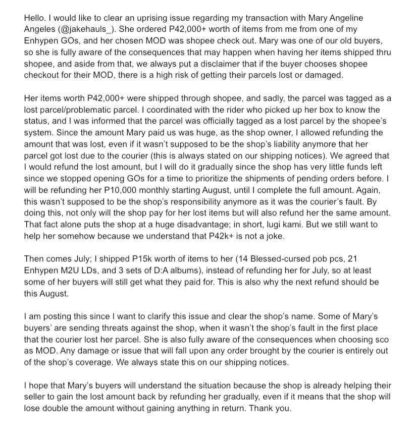 [ATTENTION TO ALL BUYERS OF @/JAKEHAULS_]

Please take time to read this, especially for those who still use shopee check out as their mode of delivery. This is one of the main reasons why we removed sco as mod.