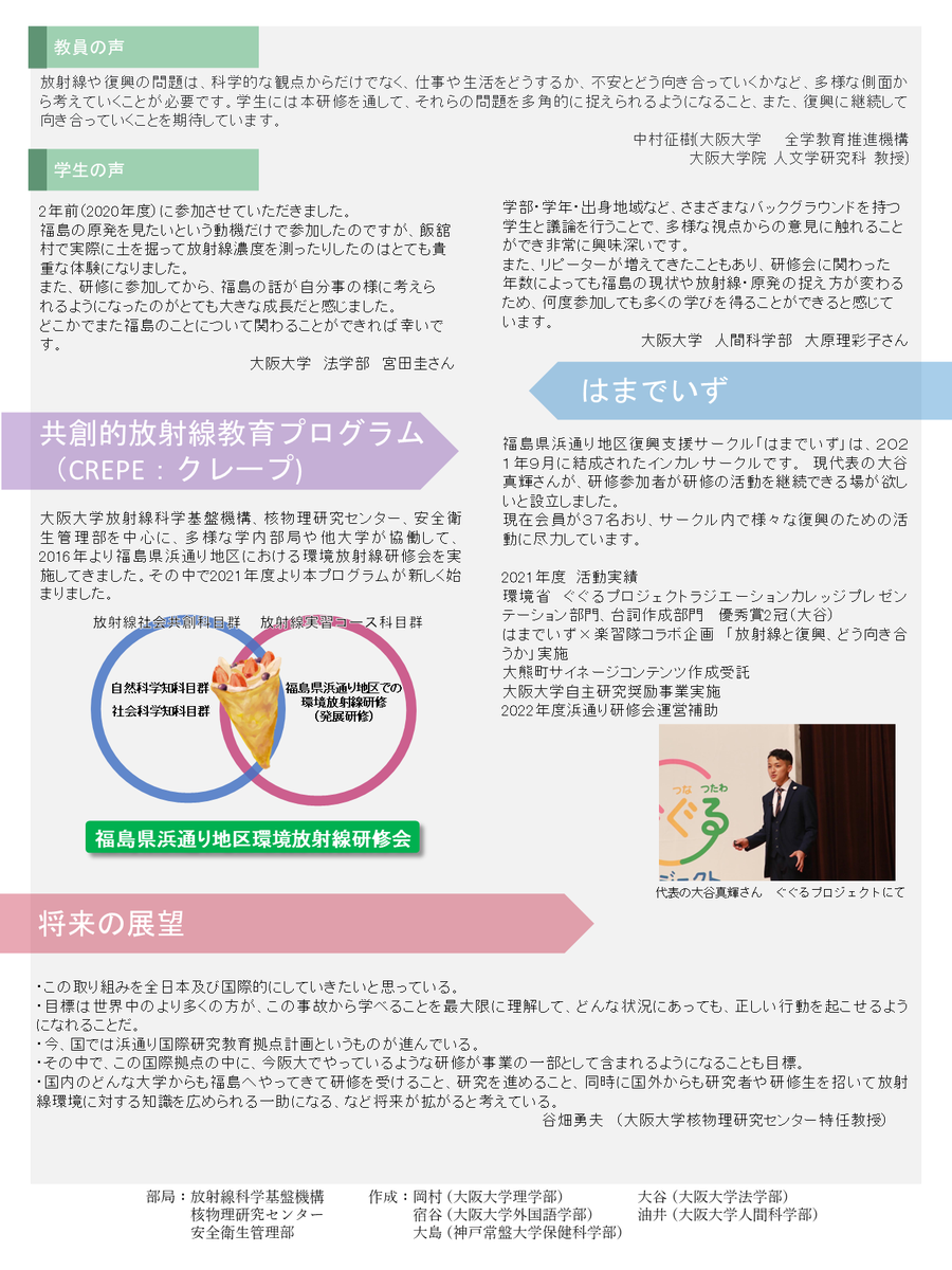 ha_madays's tweet photo. 2022.06.11
大阪大学共創DAYにポスター展示で参加しました！
これは体験・レクチャー・展示を通じて阪大の研究などの取り組みを紹介するイベントです．
はまでいずは「福島浜通りと共に歩む」を題材にポスターを作成し来場者に説明を行いました．
大人から小学生まで皆さん真剣に聞いて下さりました． https://t.co/XWKBlWMhrw