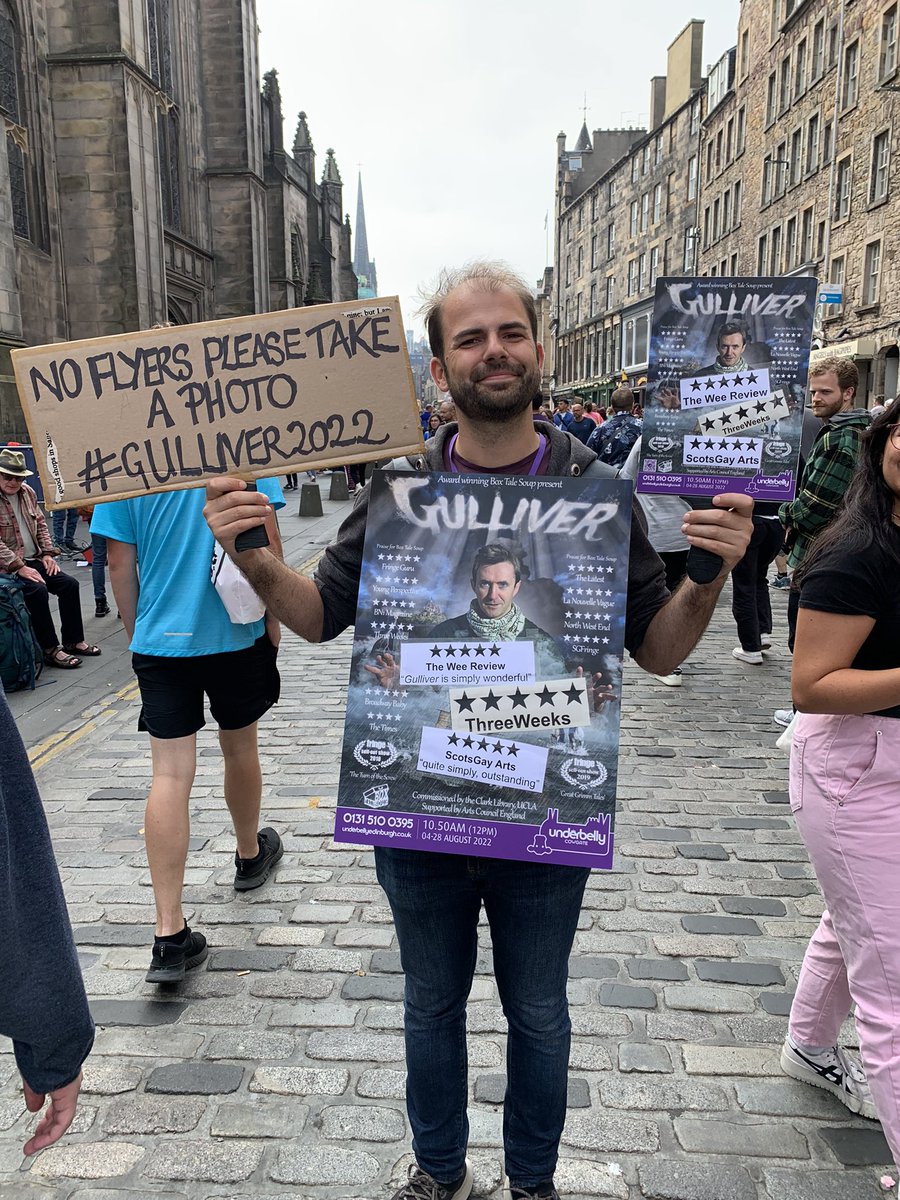 theatre_weekly's tweet photo. Todays #fringeflyer of the day isn’t even a flyer, it’s better! Catch #gulliver2022 from @BoxTaleSoup at @FollowTheCow Cowgate https://t.co/EnqkkIRLXS
