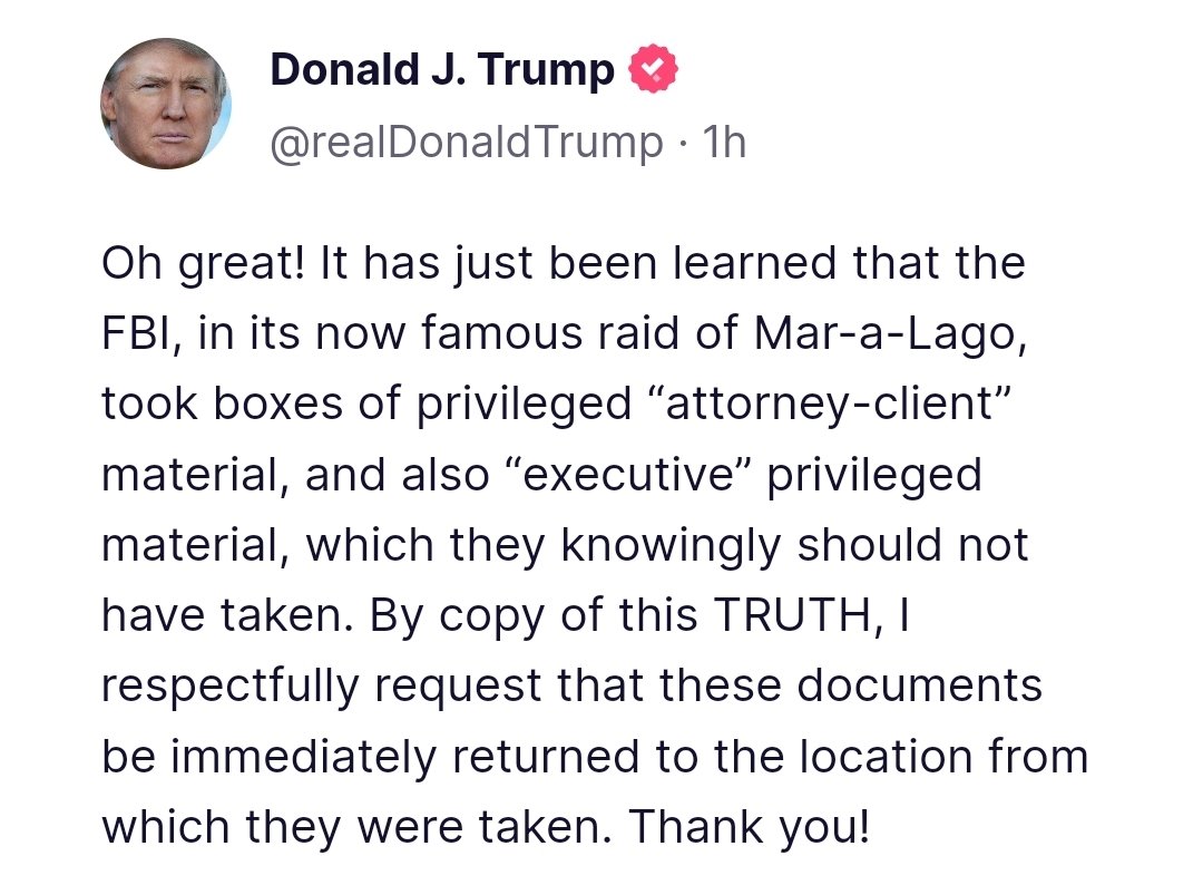 Read more about the article Breaking: Trump calls for seized documents to be returned to Mar-a-Lago.