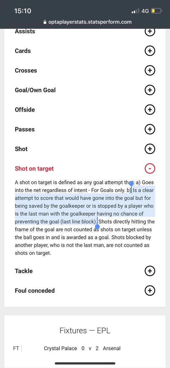 sammac05's tweet photo. @AskPaddyPower @SCOTTKINCHIN But the shot was blocked 2 yards off the line in front of a part of the goal that the keeper wasn’t covering so would have no chance to save it, their rules say this is a SoT?! https://t.co/VYojchUOmQ