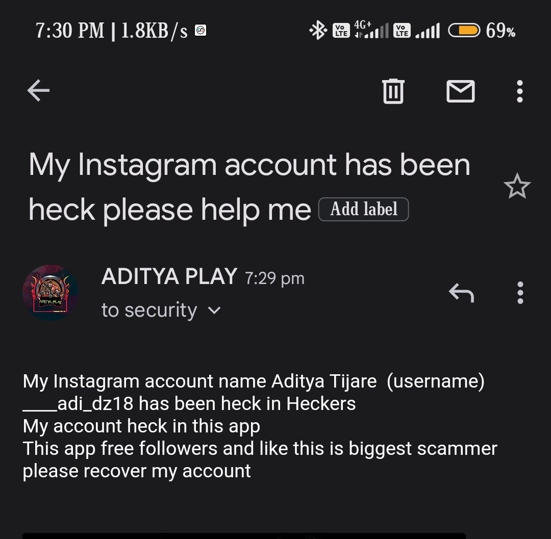 ADITYAPLAY3's tweet photo. @instagram
 hey instgram please help me 
 
Today my Instagram account has been heck!! Iam mail for you in support services please recover now full explanation in mail !! 
#Instagram #instagaramsupport https://t.co/FgH8MBv5m0