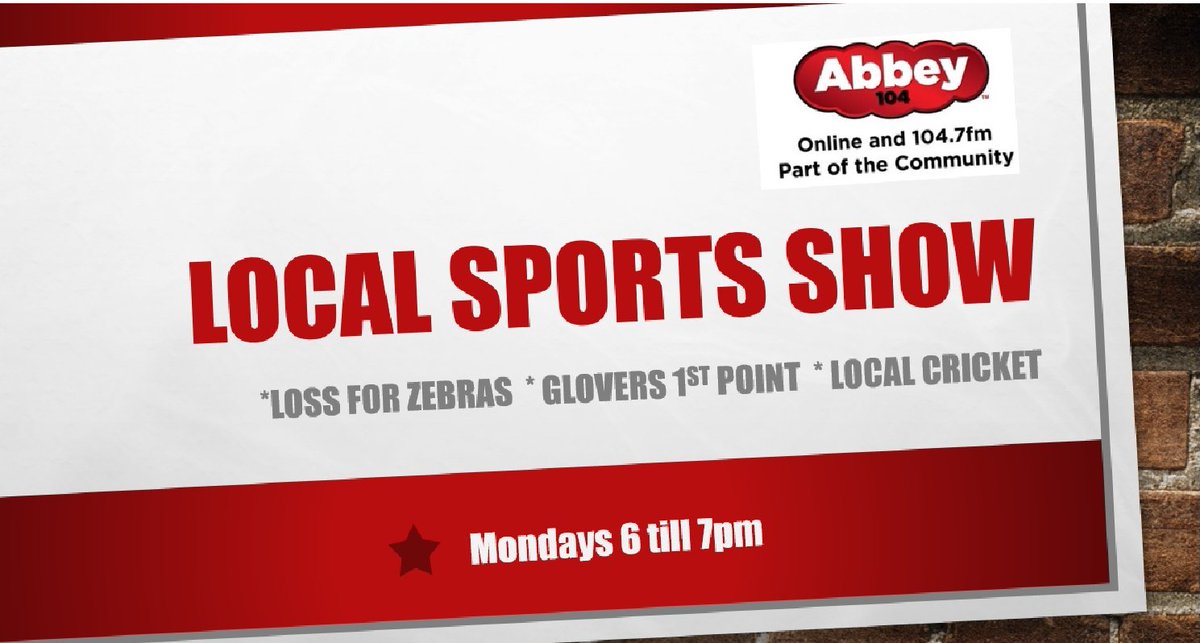 On Monday night's #LocalSportsShow on <a href="/Abbey_104/">Abbey104</a> we've got <a href="/SherborneTownFC/">Sherborne Town FC</a> , <a href="/SherborneLFC/">Sherborne Town Ladies FC</a> , <a href="/YTFC/">Yeovil Town FC</a> &amp; plenty of local cricket of course! <a href="/sherbornecc/">Sherborne CC</a>, <a href="/YeovilCricket/">Yeovil Cricket Club</a> , <a href="/ComptonhouseCC/">Compton House CC</a>, <a href="/stalbridgecc/">Stalbridge CC</a>  &amp; many more. See you at 6!