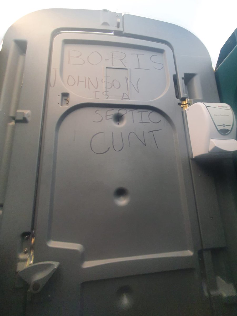 JanCT8's tweet photo. On a portaloo at the Bloodstock Festival. Gives me faith there's still good people in this country #BorisJohnson https://t.co/oPZHlWyD5V