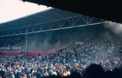 The City Ground in 1968 as the Main Stand catches fire during a home game with Leeds Utd. Amazingly no lives were lost #NFFC #LUFC