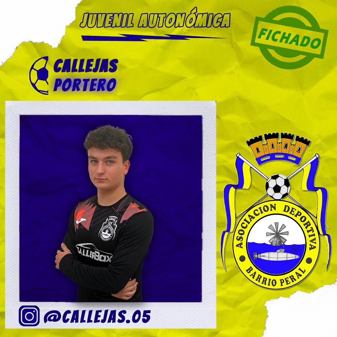 ADBarrioPeral's tweet photo. 🚨OFICIAL⚠️
📝 FICHAJE ✅
💣 Anunciamos el fichaje de #Callejas 💥!!
👉🏼 El portero se une al ilusionante proyecto de la @adbarrioperal 🧤.
🥅 Nos ayudará a conseguir los objetivo marcados por @Angel_F_92 🏆.
#QueremosContarContigo 🤜🏼🤛🏼
#ForzaBarrio 💙💛 https://t.co/EUo6V9AXBN