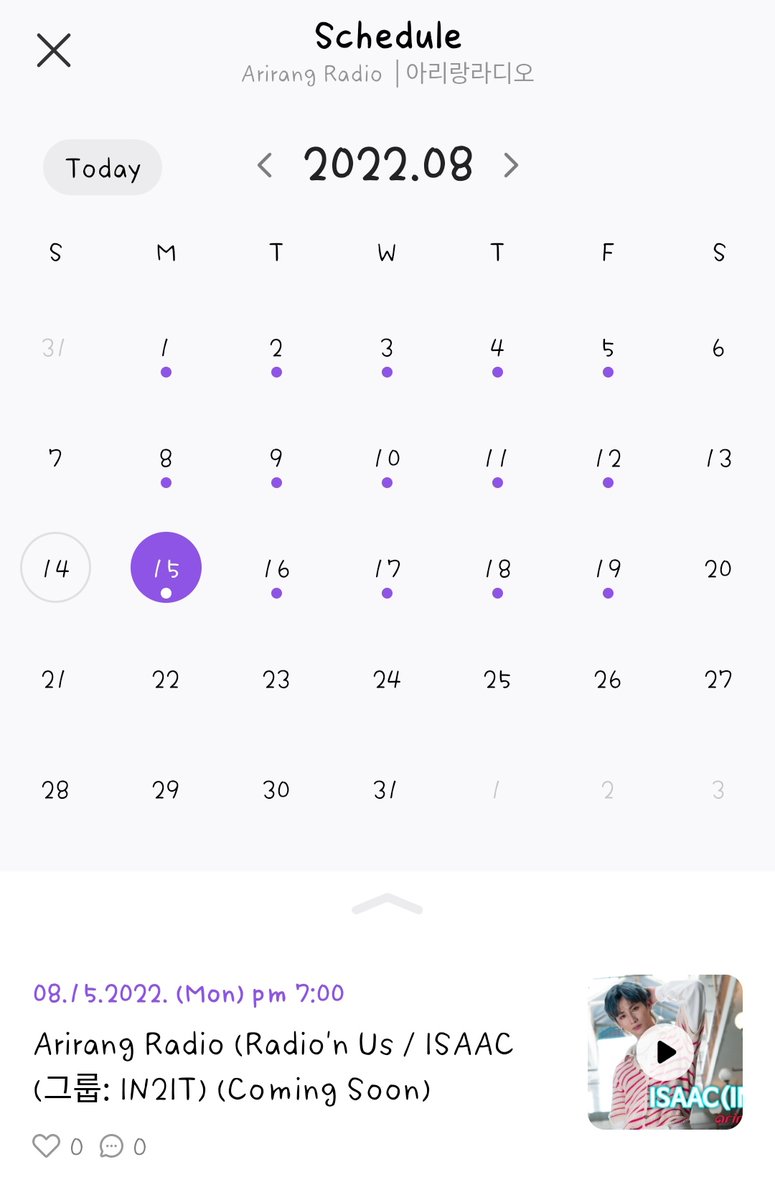 Nana_Kiminwoo's tweet photo. Isaac's schedules already updated in a Arirang Radio VLive Channel.

Don't forget to set a reminder so you can see Isaac in Arirang Radio again~

Let's go... 

😍

#ISAACVKM #IsaacTimeBomb https://t.co/5FKRCUYUJb