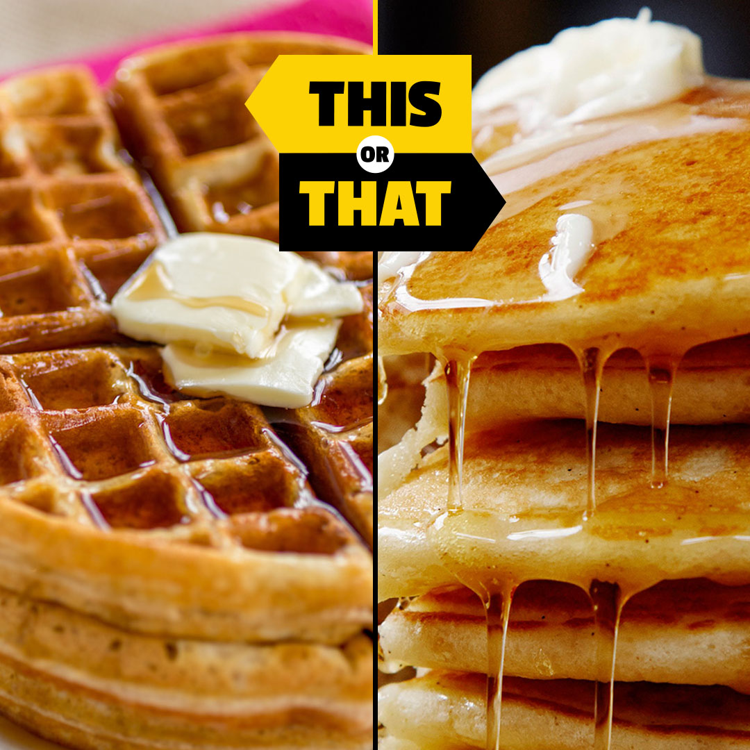firstwefeast's tweet photo. Battle of the brunch eats! Are you team waffles ๐ง or pancakes ๐ฅ? #FWFDebates https://t.co/fsXMVI8GOo