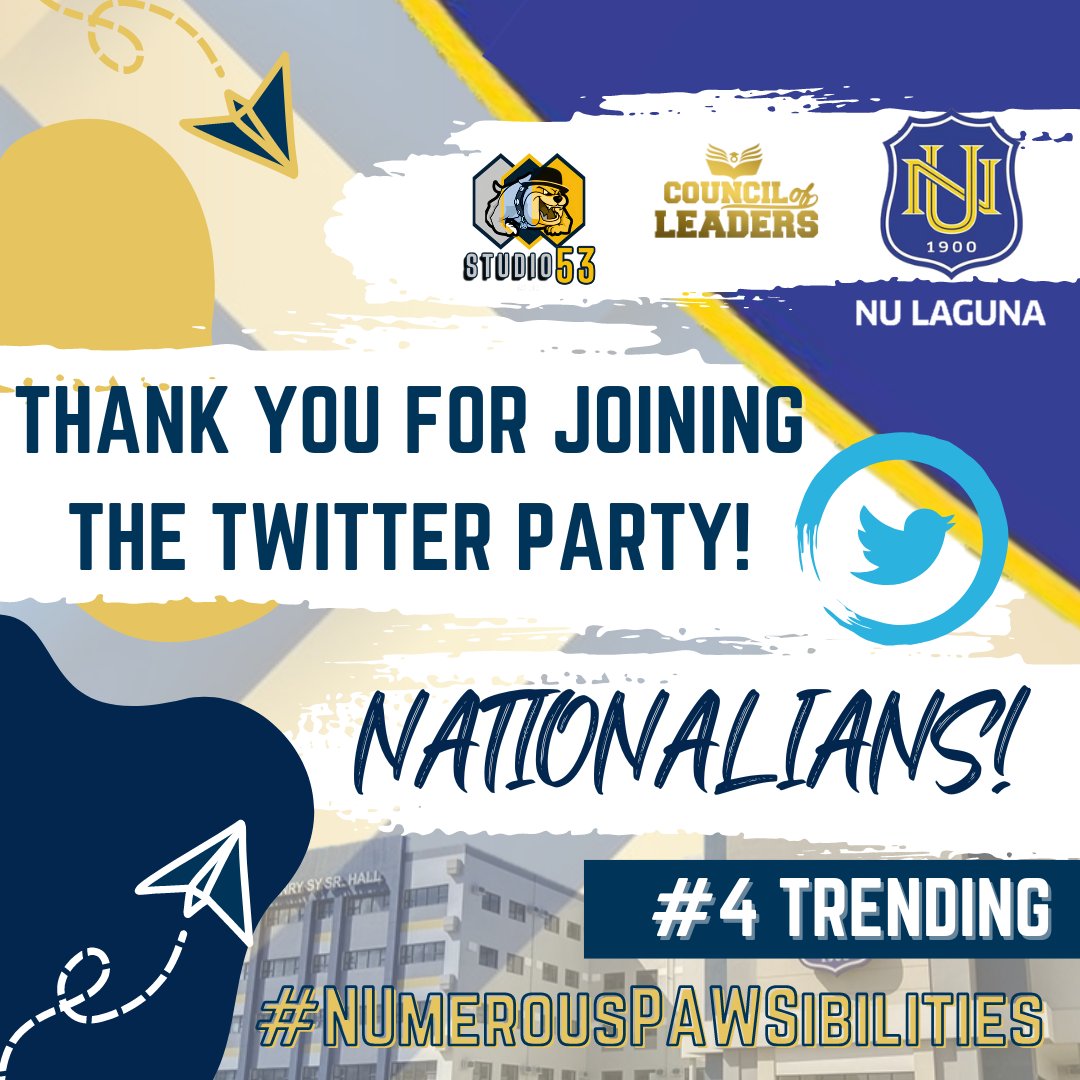 NULagunaPH's tweet photo. The Nationalian PAWer!!! Thank you for joining the Twitter Space and Twitter Party!!! 

#NUmerousPAWSibilities
#OWeek2022 https://t.co/l6lfviI5p6