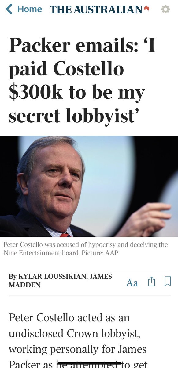 DougCameron51's tweet photo. Well,well,well!
The former Liberal Treasurer allegedly operated as a lobbyist while chairing the Future Fund. If it’s true he trousered $300,000 of Packers money to covertly influence the NSW govt he must resign from the “ Board of Guardians”of the Future Fund. https://t.co/Jm98G1I9SB