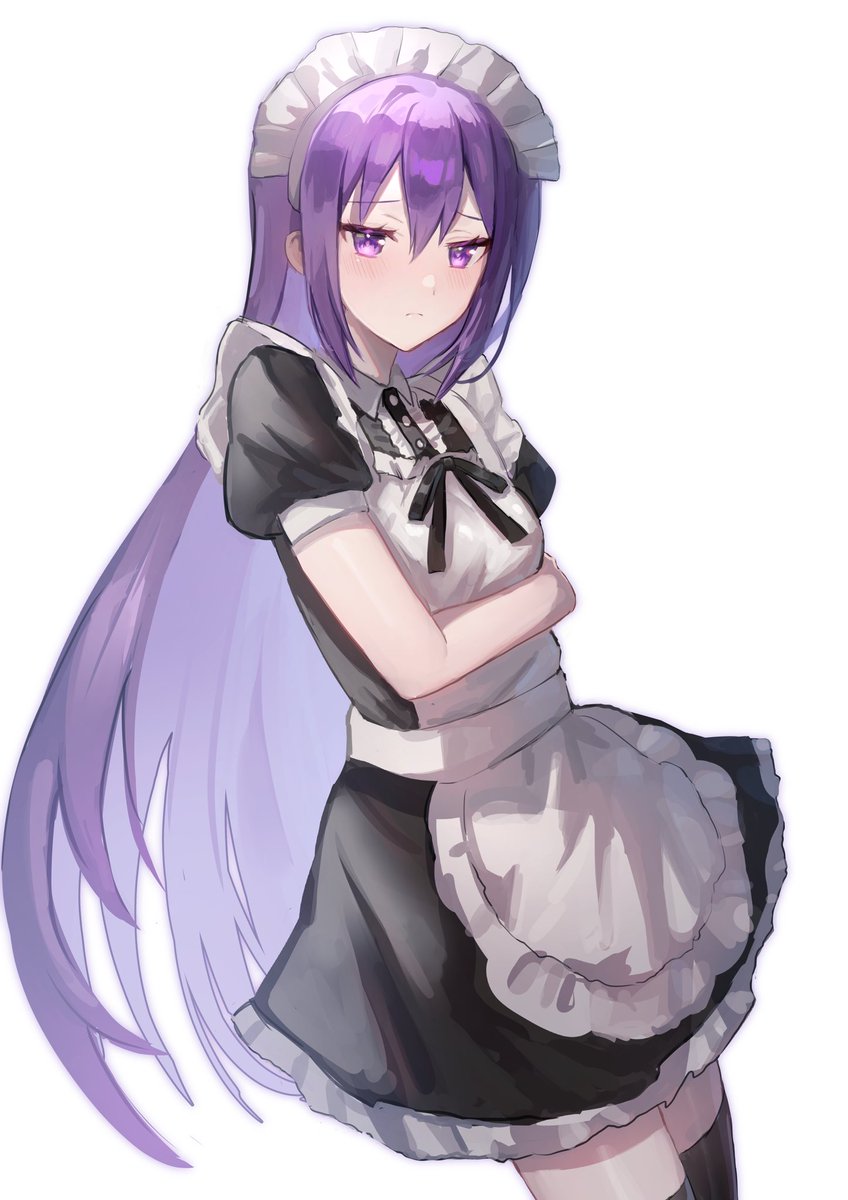 1girl solo maid headdress long hair maid thighhighs purple hair  illustration images