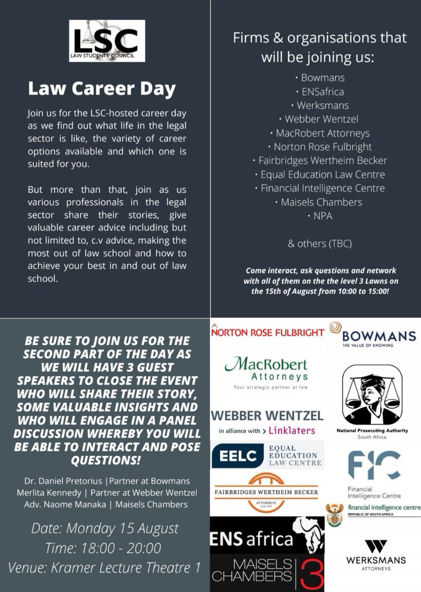 The LSC will be hosting a Law Career Day on the 15th of August from 10 AM to 3 PM. Do come and join us!