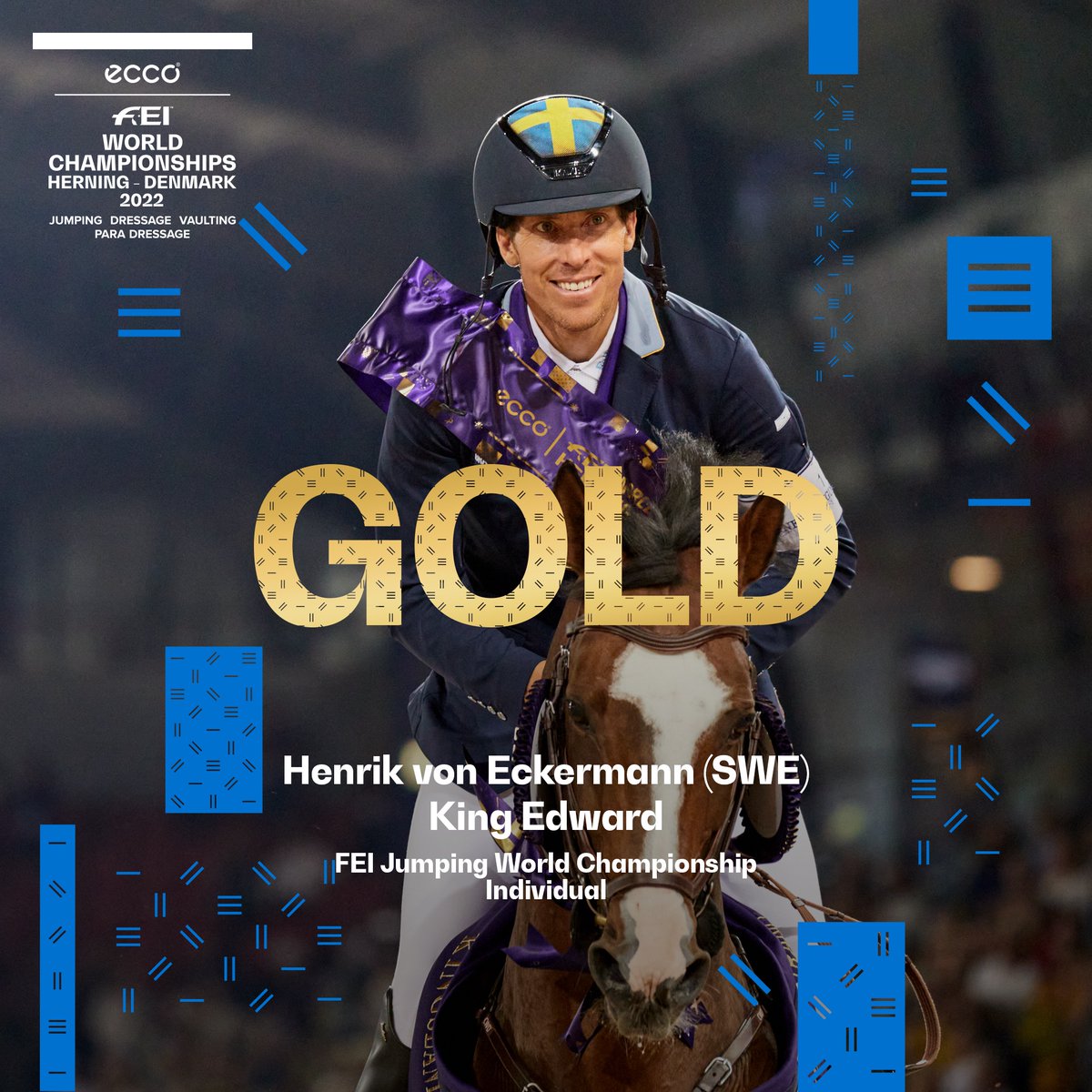 FEI_Global's tweet photo. Heroics from Henrik! 🤯👏

The super Swede just couldn’t be stopped as a PERFECT performance saw him clinch the FEI Jumping World Championship title. 🙌

#ChampionsAsOne #Herning2022 @SvenskRidsport https://t.co/w9wbShmnnp