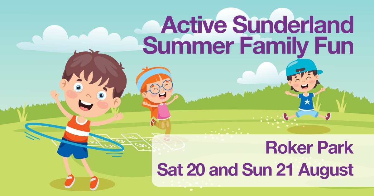 SunderlandUK's tweet photo. More FREE family events taking place next week. The next Active Sunderland Summer Family Fun session is at Roker Park on August 20 &amp; 21 10am - 2pm🎾🤸🏽‍♂️

Come join in the fun - The family fun days continue throughout the holidays, find out where and when 👇

https://t.co/yKT5WSrzcf https://t.co/i5U7QmCyQL