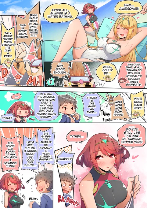 Since it's summer, I drew Pyra and Mythra in dazzling swimsuits!
However, the translation may not be so good.
This is the best I could do with my poor knowledge of English.
I hope you enjoyed it as much as possible.
#XenobladeChronicles2 #Pyra #Mythra 