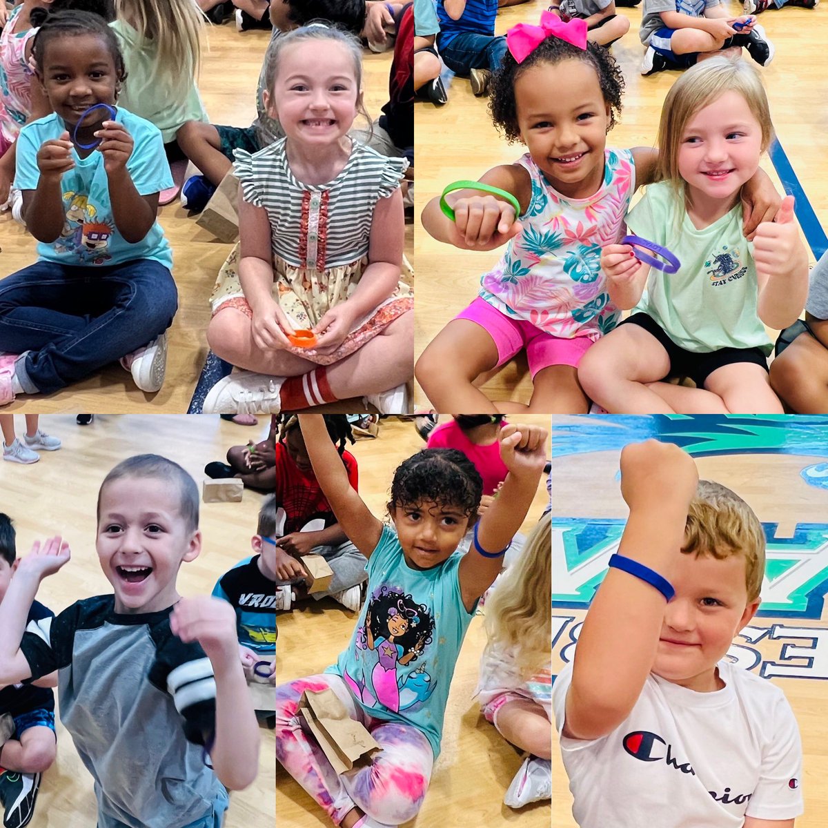 JonesBrummett's tweet photo. Kindergarten house reveal! You don’t choose the house, the house chooses you! 
❤️🧡💚💙💜
#HawksWay #welcometomyhouse https://t.co/fbK7oelM1d