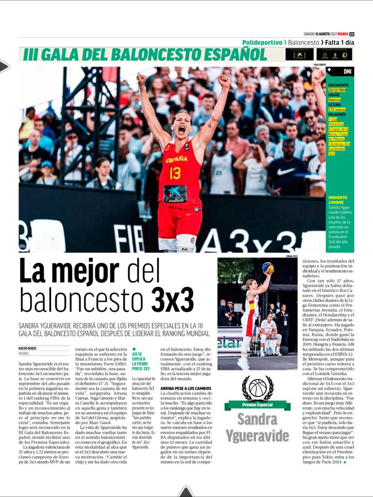 💥 Una historia construida con trabajo duro y talento que refleja la evolución del baloncesto 3x3. 

🏀 <a href="/sygueravide13/">Sandra Ygueravide</a>, "la mejor del baloncesto mundial". 

🔥 Así relata <a href="/marca/">MARCA</a> el premio especial que recibirá  en la III Gala del Baloncesto Español. 

#FIBA3x3W #SMMTeam