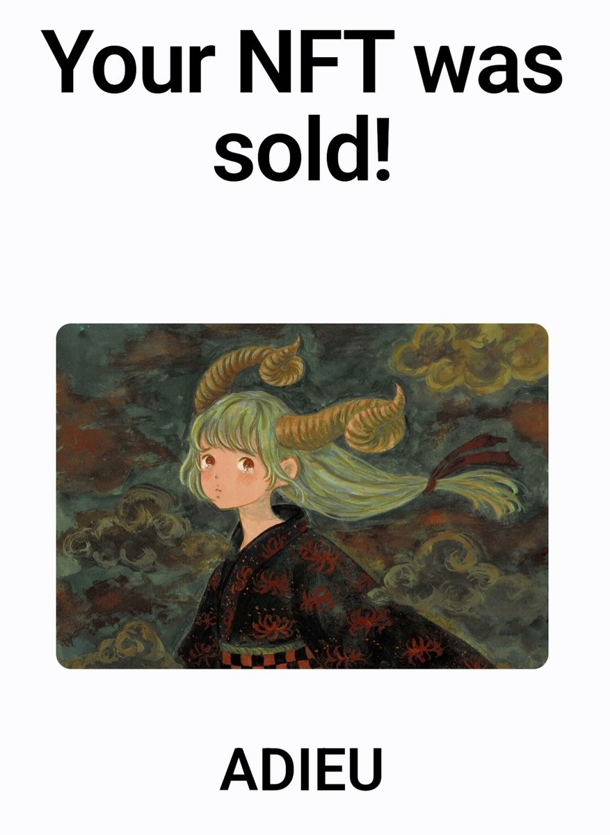 ADIEU sold to @.0xa5b for 0.3179 $ETH
Thank you for your support♡♡♡ 
so glad to be part of your collection.
❤️🖤❤️🖤❤️🖤❤️🖤❤️🖤❤️🖤❤️🖤🖤❤️🖤❤️🖤❤️🖤❤️🖤❤️🖤❤️🖤❤️