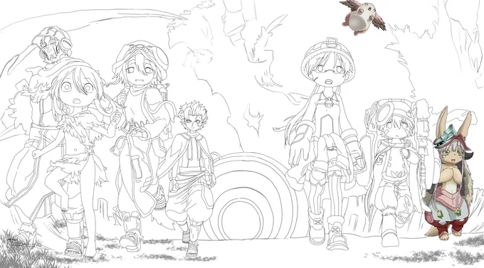 ナナチとメイニャぬりぬり

#メイドインアビス 
#メイドインアビス烈日の黄金郷 
#模写 
#色塗り 