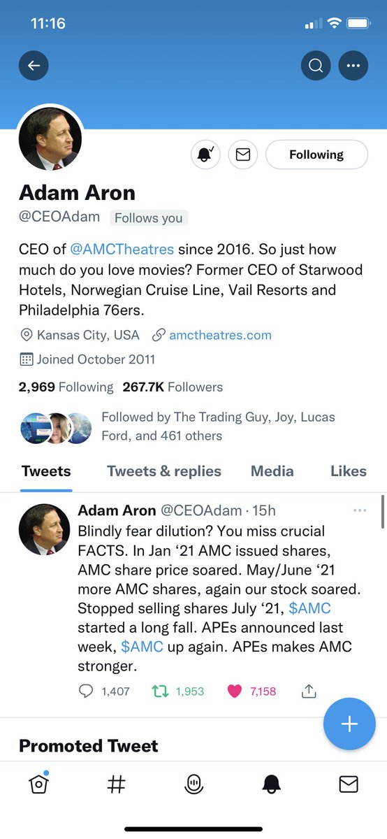 brittpayne1212's tweet photo. The CEO himself followed me #LFG #AMC #APE @CEOAdam #TURNUPPPPPP ๐ซฃ๐ซฃ๐ซฃ๐ซฃ๐๐๐๐๐๐๐๐๐๐๐๐๐๐๐ https://t.co/5yi2rP0Zoo