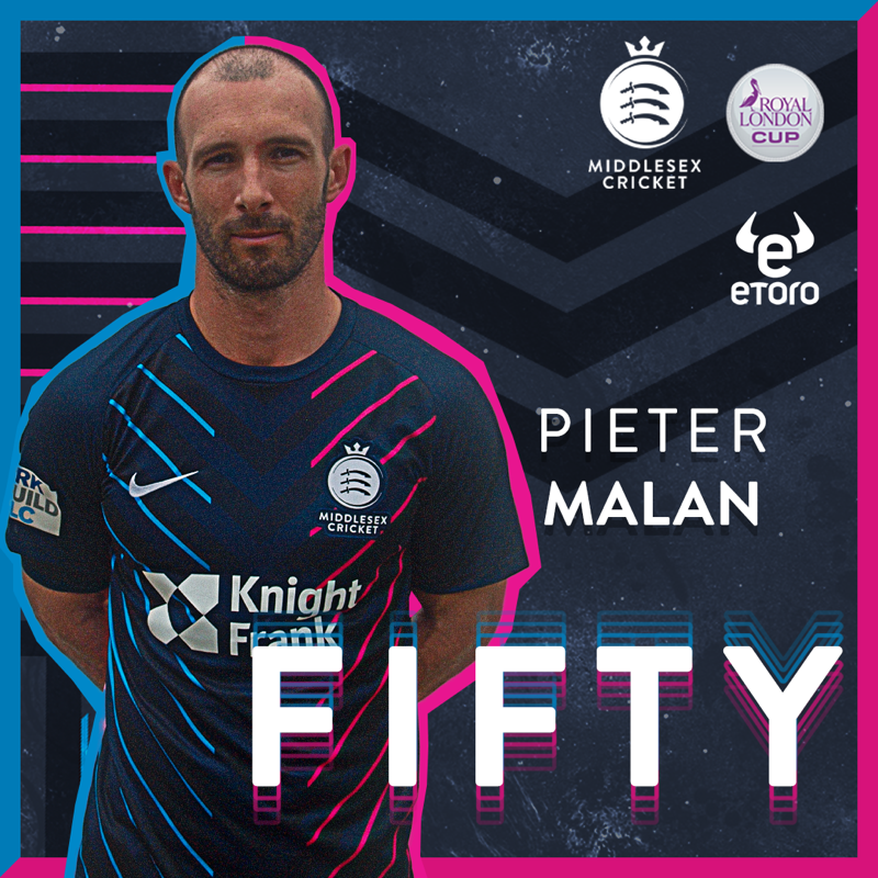 Middlesex_CCC's tweet photo. 5⃣0⃣ | FIFTY FOR MALAN
Pieter Malan brings up another half-century - this time coming off 26 balls! He's struck seven fours so far...

Good going, Pieter 💪

MID 353/3 (48.3)

WATCH LIVE ⬇️ | #OneMiddlesex